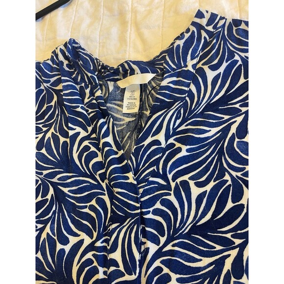 H & M Womens Midi Dress Small Short Sleeves V Neck Beachy Coastal Blue White - Picture 8 of 9